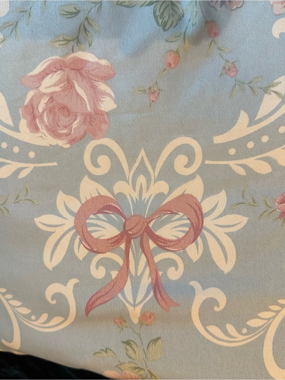 Floral Bow Decorative Queen Duvet cover and 2 shams- Pink on Light Blue